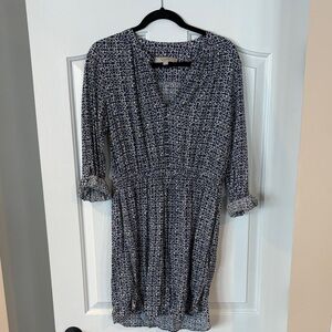 LOFT Navy and White Patterned Dress